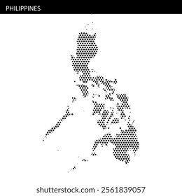 A dotted map representing the shape of the Philippines, focusing on its islands and geographic features.