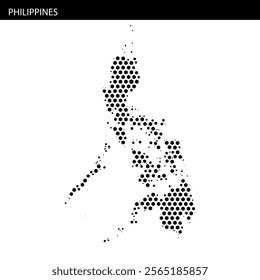 A dotted map representing the shape of the Philippines, focusing on its islands and geographic features.