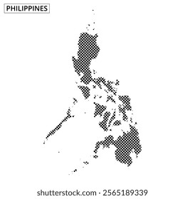 A dotted map representing the shape of the Philippines, focusing on its islands and geographic features.