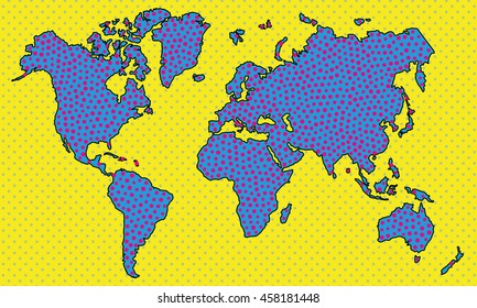 Dotted Map. Retro Vector Illustration. Vintage Style. Geolocation and Traveling around the World
