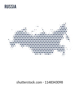 Dotted map of Russia isolated on white background.