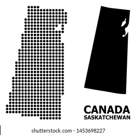 Dotted map of Saskatchewan Province composition and solid illustration. Vector map of Saskatchewan Province composition of sphere items on a white background.