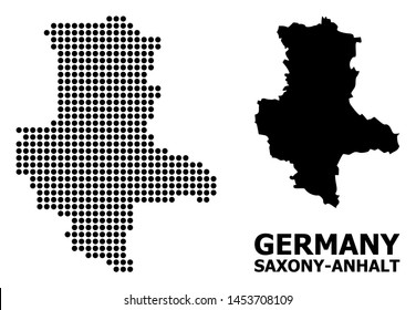Dotted map of Saxony-Anhalt State mosaic and solid illustration. Vector map of Saxony-Anhalt State composition of circle spots on a white background.