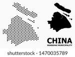 Dotted map of Shanghai Municipality composition and solid illustration. Vector map of Shanghai Municipality composition of sphere points with honeycomb geometric array on a white background.
