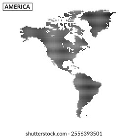 A dotted map showcases the Americas, highlighting geographical features and locations in a unique artistic style.