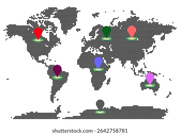 Dotted map showcasing earth borders with circle patterns and showing continent location