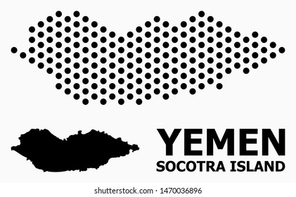 Dotted map of Socotra Island composition and solid illustration. Vector map of Socotra Island composition of sphere items with honeycomb geometric pattern on a white background.