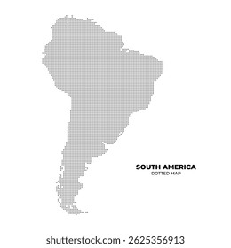 A dotted map of South America, showcasing the continent's outline in a minimalist style. The design features a monochrome aesthetic with a clean background.
