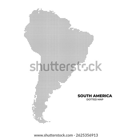 A dotted map of South America, showcasing the continent's outline in a minimalist style. The design features a monochrome aesthetic with a clean background.