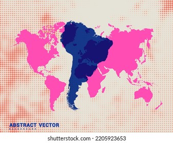 Mapa con puntos de la ilustración de diseño del círculo de medio tono azul vectorial de Sudamérica.