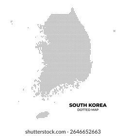 Um mapa pontilhado da Coreia do Sul em preto sobre um fundo branco