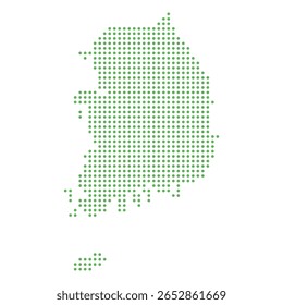 Mapa pontilhado da Coreia do Sul em verde sobre fundo branco
