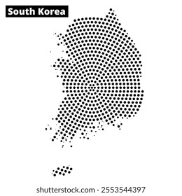 Dotted map of South Korea showcasing its unique shape against a plain background. Ideal for educational purposes and geographic studies.