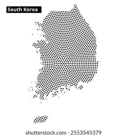 Dotted map of South Korea showcasing its unique shape against a plain background. Ideal for educational purposes and geographic studies.