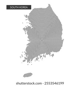Dotted map of South Korea showcasing its unique shape against a plain background. Ideal for educational purposes and geographic studies.