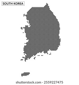 Dotted map of South Korea showcasing its unique shape against a plain background. Ideal for educational purposes and geographic studies.