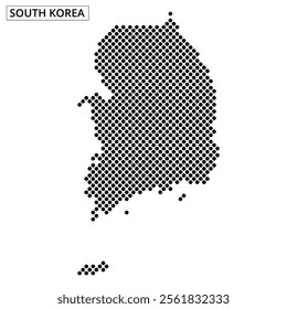 Dotted map of South Korea showcasing its unique shape against a plain background. Ideal for educational purposes and geographic studies.