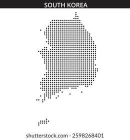 Dotted map of South Korea showcasing its unique shape against a plain background. Ideal for educational purposes and geographic studies.