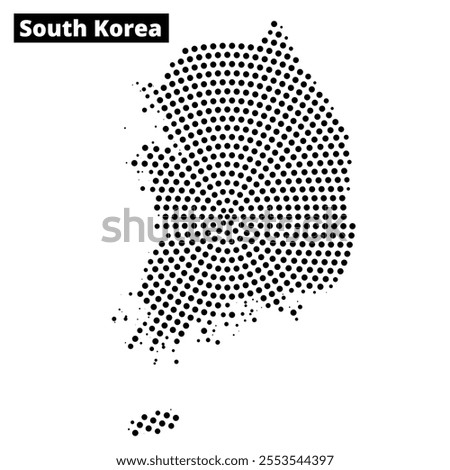 Dotted map of South Korea showcasing its unique shape against a plain background. Ideal for educational purposes and geographic studies.