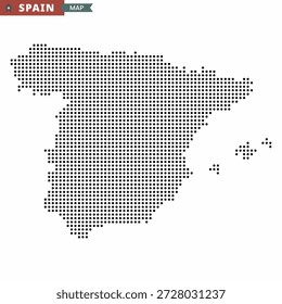 Dotted map of Spain. Black halftone country icon. Vector illustration.