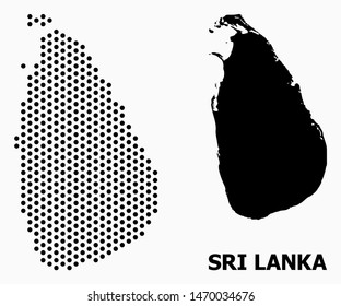 Dotted map of Sri Lanka composition and solid illustration. Vector map of Sri Lanka composition of sphere elements with honeycomb periodic array on a white background.