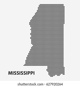 Dotted map of the State Mississippi. The form with black points on light background. Vector illustration.