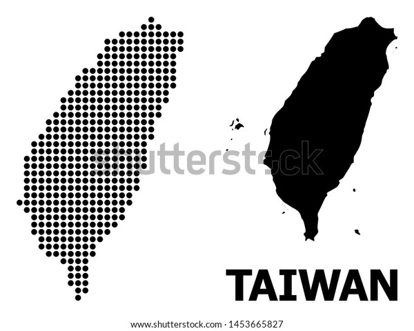 台湾のモザイクの点線地図と実線イラスト 白い背景に丸いピクセルの台湾 構成のベクター画像マップ 教育目的の抽象的な地理図 のベクター画像素材 ロイヤリティフリー