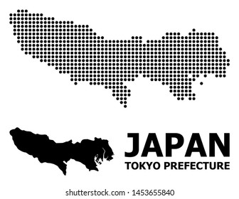Dotted map of Tokyo Prefecture composition and solid illustration. Vector map of Tokyo Prefecture composition of round elements on a white background.