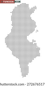 Dotted map of Tunisia. Black halftone country icon. Vector illustration.