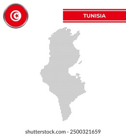 Dotted map of Tunisia with circular flag