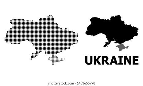 Dotted map of Ukraine composition and solid illustration. Vector map of Ukraine composition of spheric elements on a white background. Abstract flat territory plan for education templates.