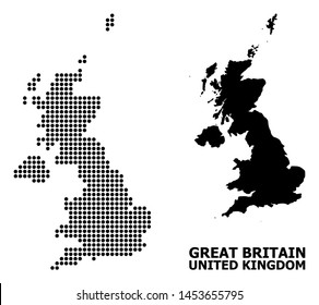 Dotted map of United Kingdom composition and solid illustration. Vector map of United Kingdom composition of spheric spots on a white background.