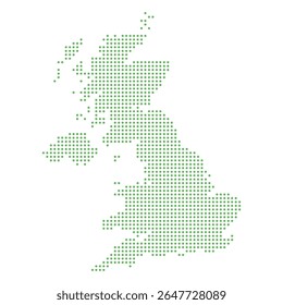 Dotted Map of the United Kingdom in Green on White Background
