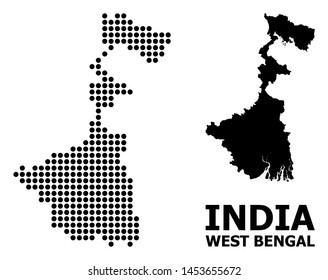 Dotted map of West Bengal State composition and solid illustration. Vector map of West Bengal State composition of spheric dots on a white background.