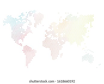 Dotted map of World. Colorful halftone design. Simple flat vector illustration.