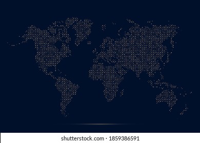 Dotted Map World. Golden City Lights. Abstract Digital Dots. Worldmap Global Point. Earth Globe Circle. Background Worldwide Continents. Silhouette Planet Round. Continent For Designs Travel. Vector