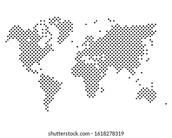 Dotted map of World. Halftone design. Simple flat vector illustration.
