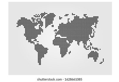 Dotted map of World on grey background. vector design