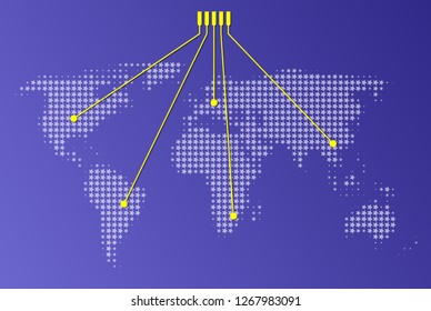 Dotted map of World and printed circuit, concept global business
