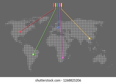 Dotted map of World and printed circuit, concept global business