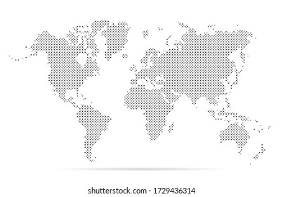 Dotted map world. Simple digital dot. Worldmap global point. Earth globe circle. Worldwide continents isolated on white background. Silhouette planet round. Minimalist continent designs travel. Vector