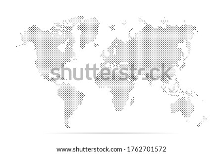 Dotted map world. Simple digital dot. Worldmap global point. Earth globe circle. Worldwide continents isolated on white background. Silhouette planet round. Minimalist continent designs travel. Vector