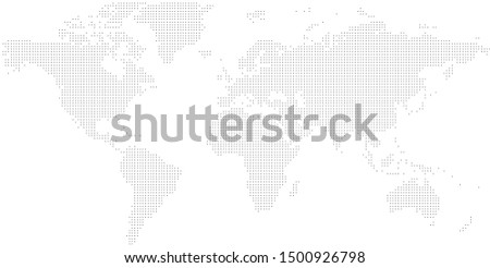 Dotted map of World. Small black dots on white background.