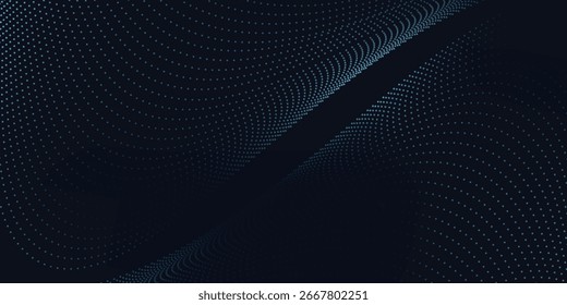 Dotted mesh dynamic and abstract digital design with flowing blue waveforms against a dark background modern abstract simple