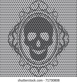 dotted metal plate with  skull