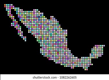 Dotted Mexico Map. Vector geographic map in casual colors on a black background. Vector composition of Mexico Map made with regular square pixels.