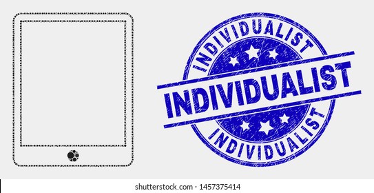 Dotted mobile organizer mosaic icon and Individualist seal stamp. Blue vector rounded grunge seal with Individualist title. Vector composition in flat style.