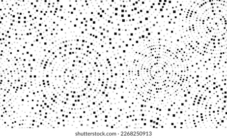 Farbige, einfarbige Hintergrundverzierungen. Rahmentextur halftone Quadrate, Würfel, Teilchen. Chaotisches Muster. Mosaik, Labyrinth. Poster für Präsentation, Medizin, Business, Computer-Bildschirmschoner. Vektorgrafik