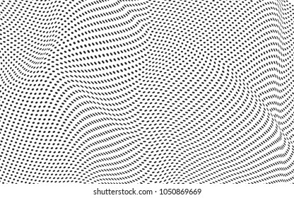 dotted monochrome black and white pattern. curved lines. halftone geometric design. vector background for web and print