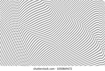 dotted monochrome black and white pattern. curved lines. halftone geometric design. vector background for web and print